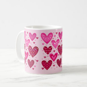 Pink and Red Patterned Hearts Coffee Mug