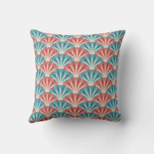Pink and red Peacock feathers Nature art Throw Pillow