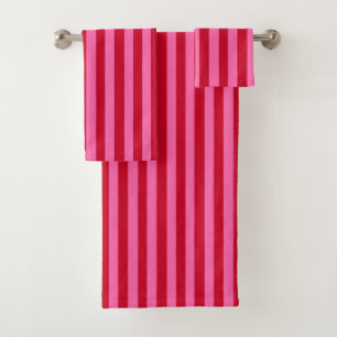 Pink and Red Peppermint Stripes Bath Towel Set
