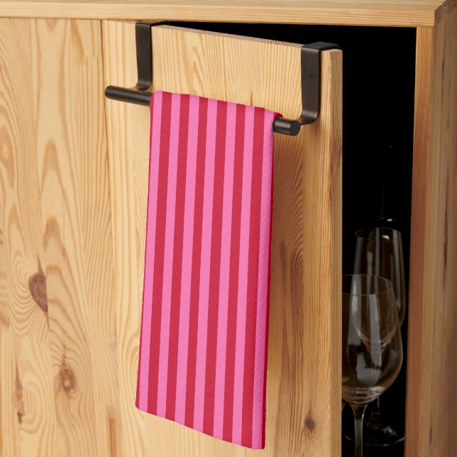 Pink and Red Peppermint Stripes Kitchen Towel (Thirds Fold)