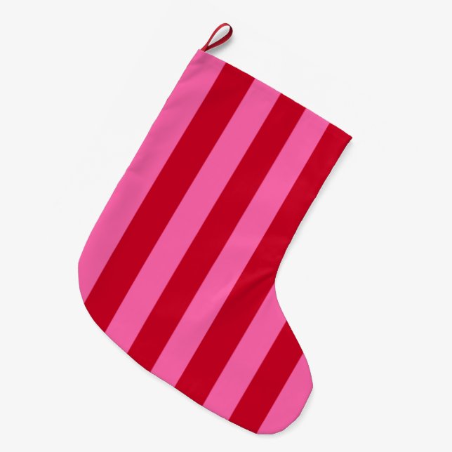 Pink and Red Peppermint Stripes Large Christmas Stocking (Front (Hanging))
