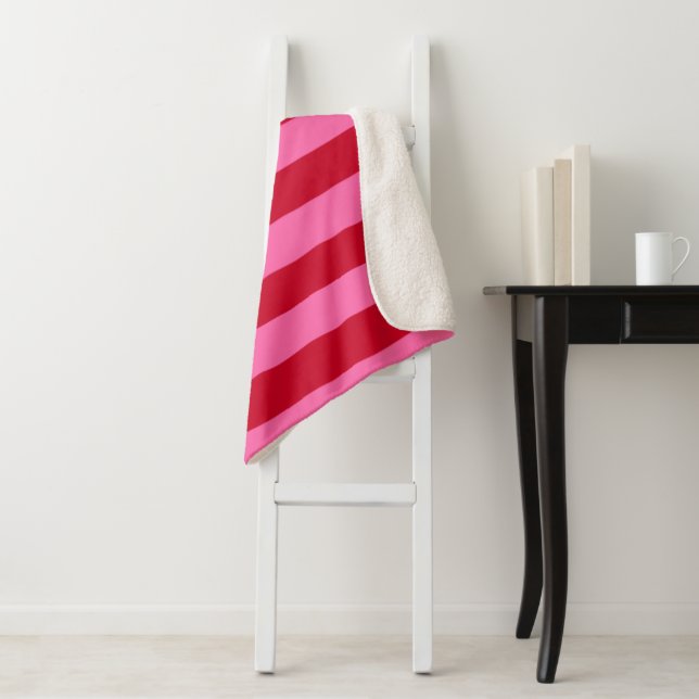 Pink and Red Peppermint Stripes Sherpa Blanket (In Situ)