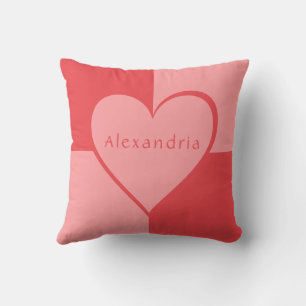 Pink and Red Personalized Heart Throw Pillow