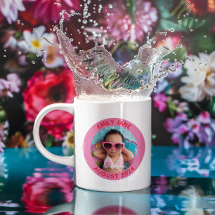 Pink and Red Personalized Round Family Photo Coffee Mug
