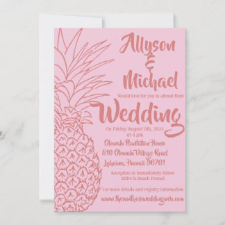 Pink and Red Pineapple Beach Wedding Invitation