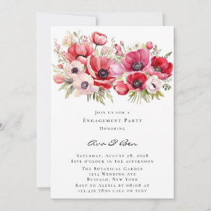 Pink and Red Poppy Tulips Engagement Party Invitation