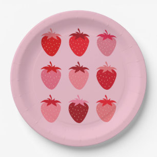 Pink And Red Preppy Aesthetic Strawberries Paper Plate