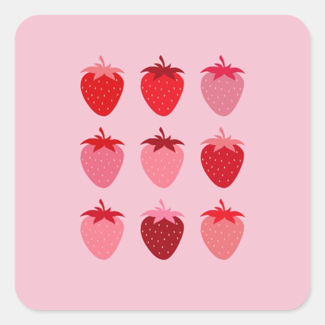 Pink And Red Preppy Aesthetic Strawberries Square Sticker (Front)