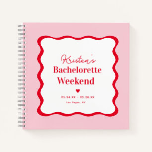 Pink and Red Retro Bachelorette Weekend Guestbook Notebook