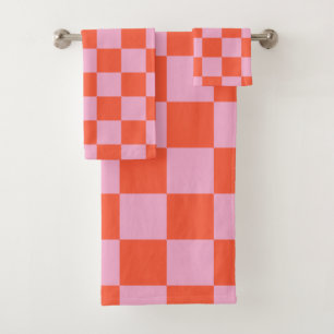 Pink and Red Retro Check Bath Towel Set