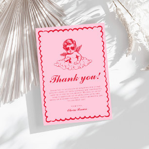 Pink and Red Retro Cherub Baby Shower Thank You Card