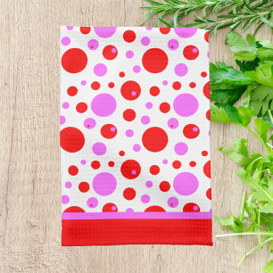 Pink and Red Retro Circles and Polka Dots Kitchen Towel
