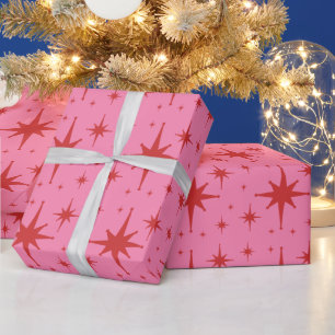 Pink and Red Retro Modern Starburst Pattern Wrapping Paper