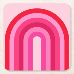 Pink And Red Retro Rainbow Square Paper Coaster