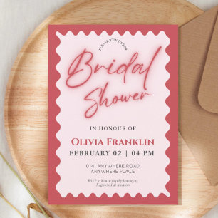 Pink and red retro wavy bridal shower  invitation