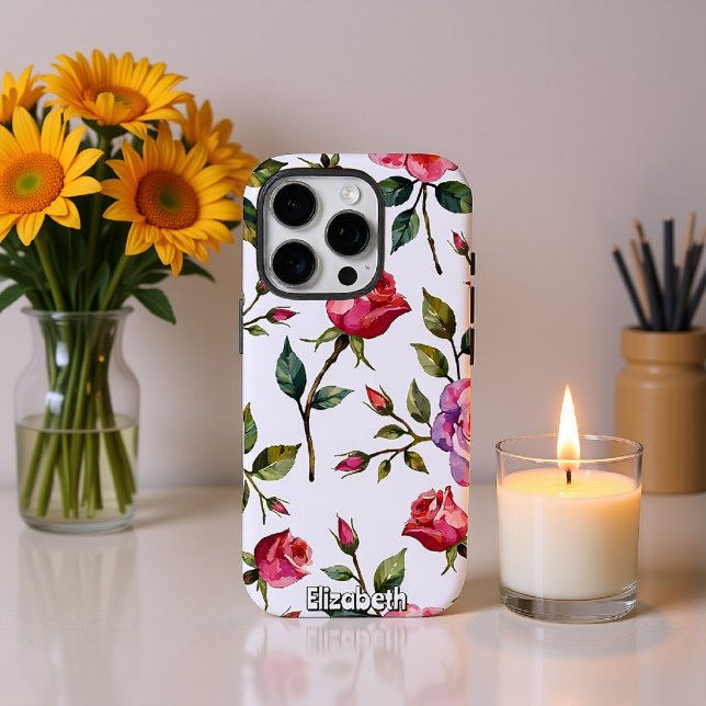 Pink and Red Rose Floral Repeat Case-Mate iPhone Case (Creator Uploaded)