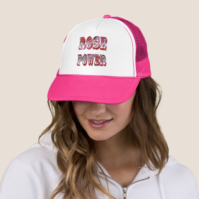 Pink And Red Rose Power Logo, Trucker Hat (In Situ)