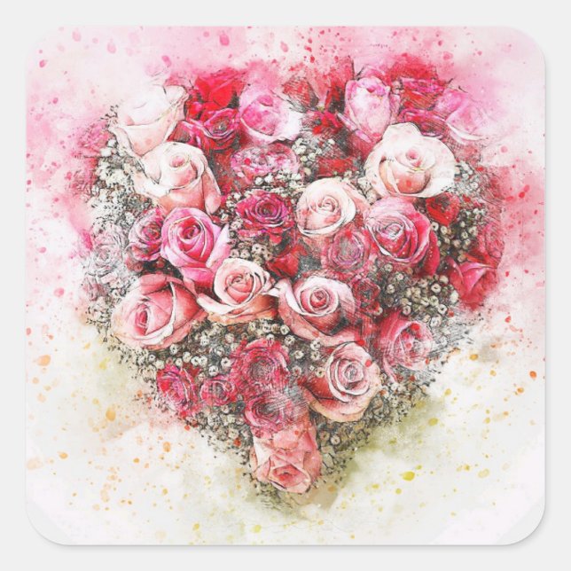 Pink and Red Roses Bouquet  Square Sticker (Front)