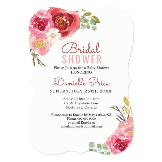 Pink and Red Roses Bridal Shower Invitations