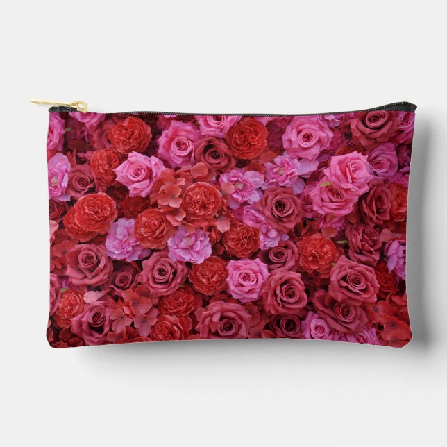 Pink and red roses floral pattern accessory pouch (Front)