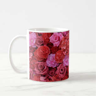 Pink and red roses floral pattern coffee mug