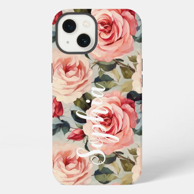 Pink And Red Roses Floral Pattern iPhone Case (Back)