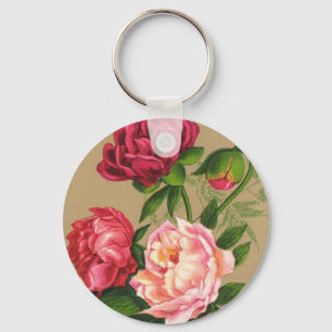Pink And Red Roses Painting Keychain