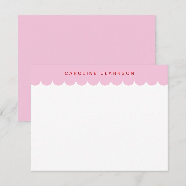 Pink and red Scallop Border Modern Note card (Front/Back)