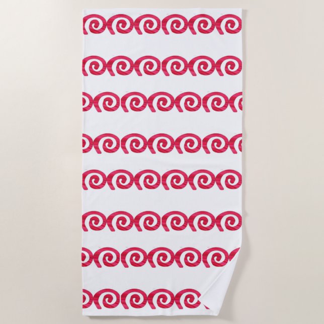 Pink and red spirals pattern on white beach towel (Front)