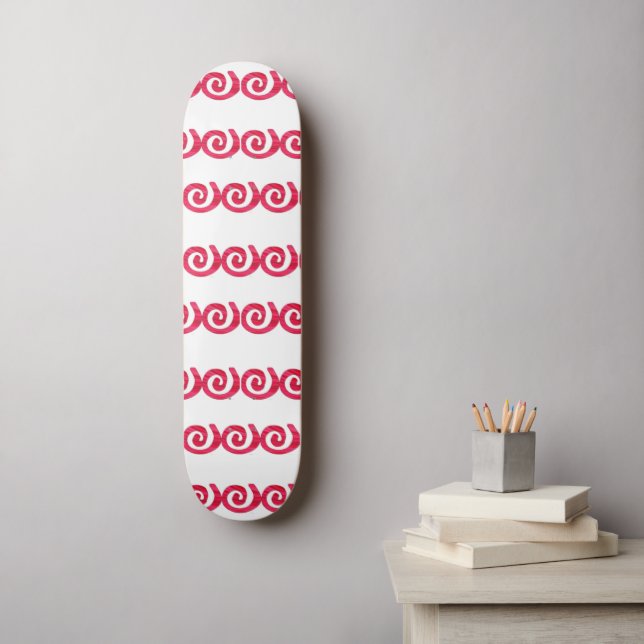 Pink and red spirals pattern on white skateboard (Wall Art)