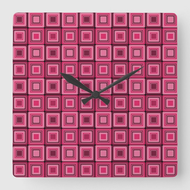 Pink and Red Squares Funky Wall Clock (Front)