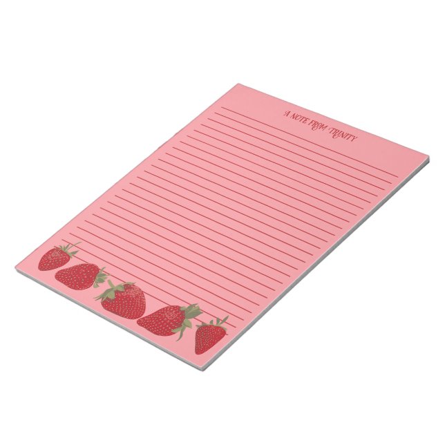 Pink and Red Strawberries Lined Stationery Notepad (Angled)