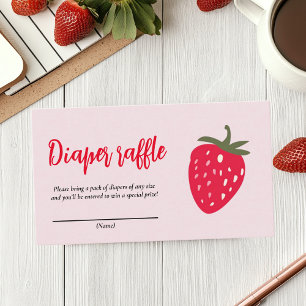 Pink and Red Strawberry Diaper Raffle Enclosure Card