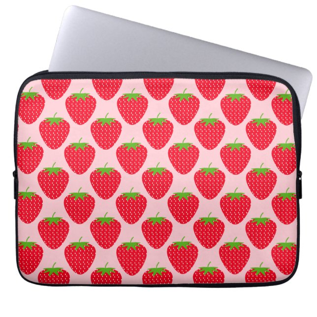Pink and Red Strawberry Pattern. Laptop Sleeve (Front)
