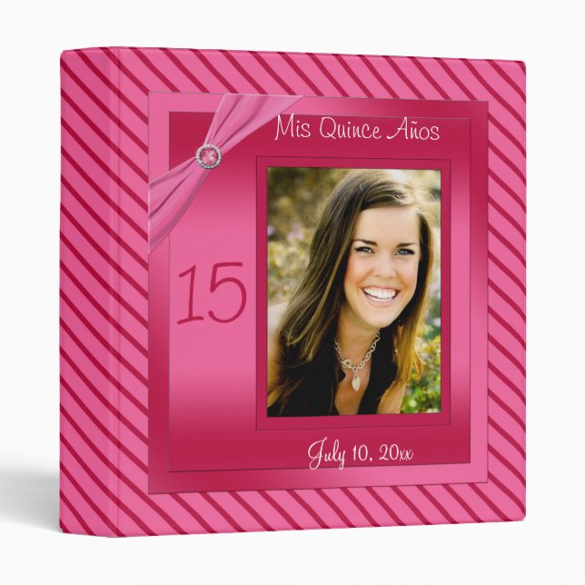 Pink and Red Stripe Quinceanera Binder (Front/Spine)