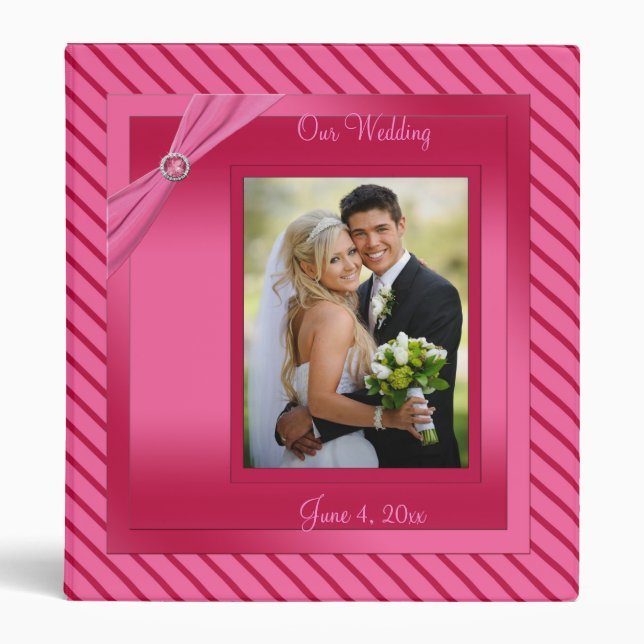Pink and Red Stripe Wedding Binder/Album Binder (Front)