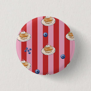 Pink and red striped card with cake pattern 1 inch round button