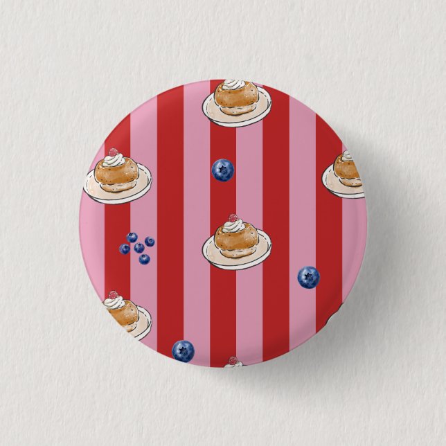 Pink and red striped card with cake pattern 1 inch round button (Front)