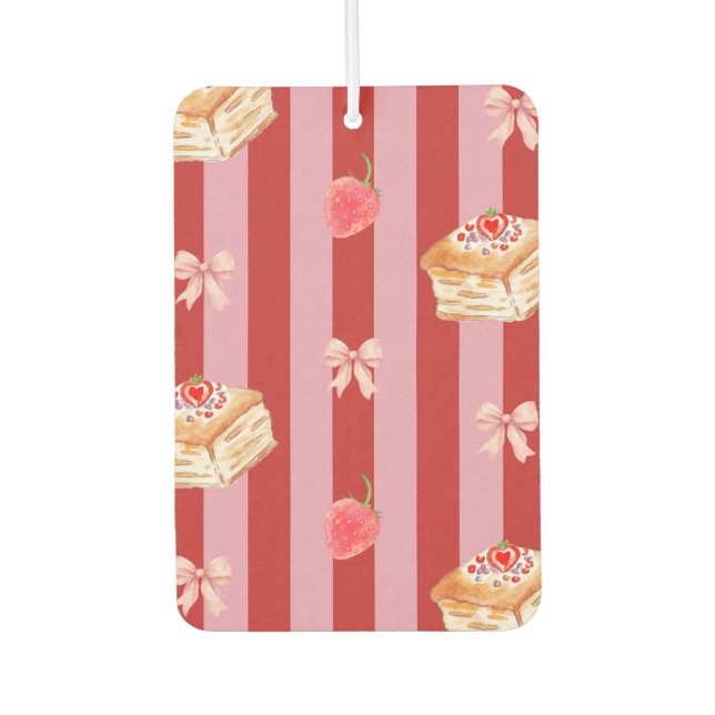 Pink and red striped design with cake pattern air freshener (Front)