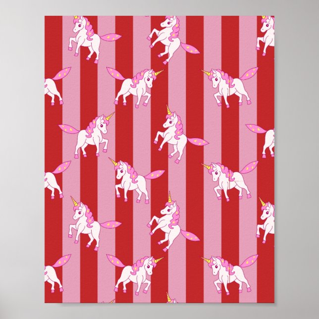 Pink and red striped unicorn  poster (Front)