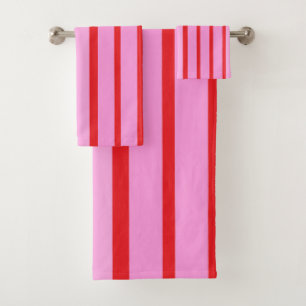 Pink and Red Stripes  Bath Towel Set