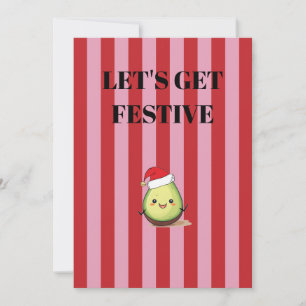 Pink and red stripes Christmas avocado Invitation