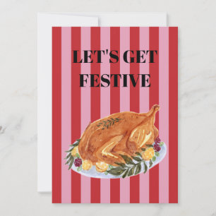 Pink and red stripes Christmas turkey Invitation