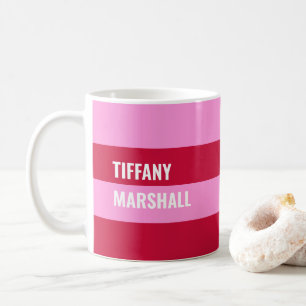 Pink and Red Stripes Pattern Personalised Coffee Mug