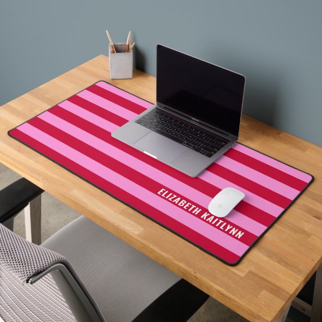  Pink and Red Stripes Pattern Personalized  Desk Mat (Office 2)