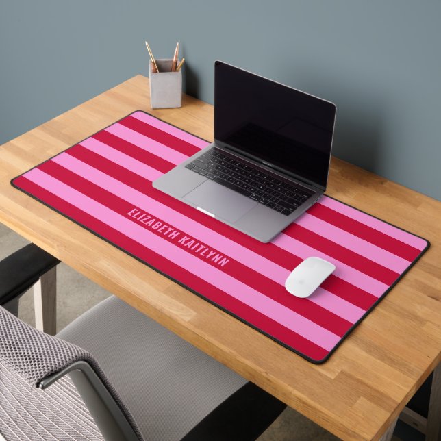  Pink and Red Stripes Pattern Personalized  Desk Mat (Office 2)