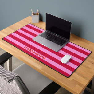 Pink and Red Stripes Pattern Personalized Desk Mat