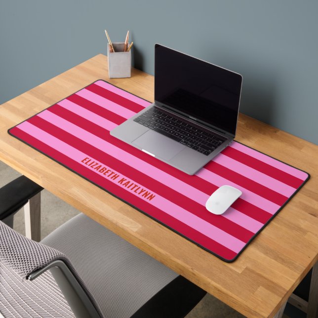  Pink and Red Stripes Pattern Personalized  Desk Mat (Office 2)