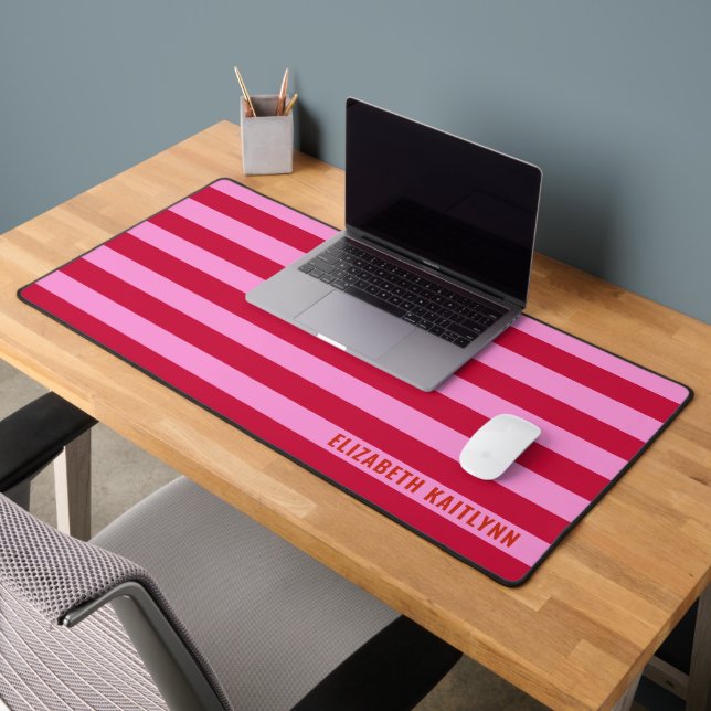  Pink and Red Stripes Pattern Personalized  Desk Mat (Office 2)