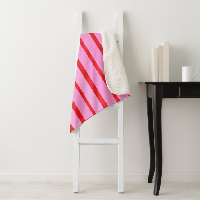 Pink and Red Stripes  Sherpa Blanket (In Situ)